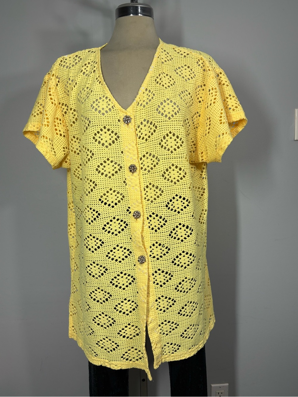 Yellow Crochet Button-Front Women's Camisole Top Size XL
